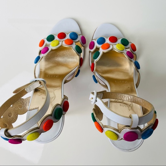 Christian Louboutin Smartissima 100 White Multi Ankle Strap Sandal Heel - Picture 7 of 11